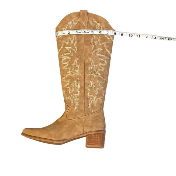 Cowboy Block Faux Suede Brown Heel Stitch Detail Pull on Western Boots Size: 6 - Picture 7 of 9